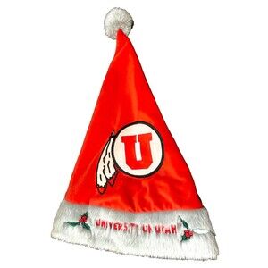 University of Utah UTES Team Beans Christmas Plush Santa Winter Hat Red Grey EUC